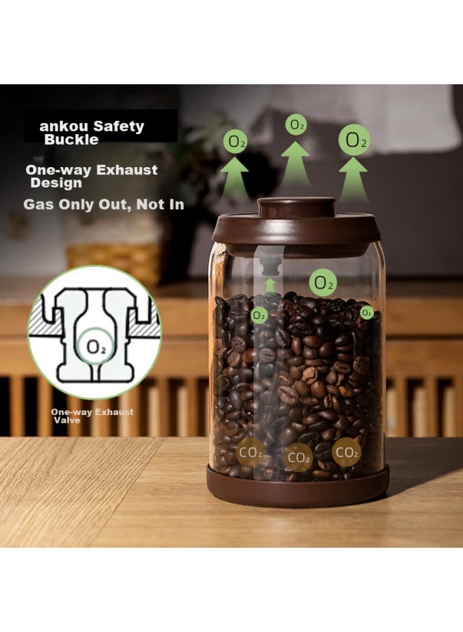 Ankou Glass Jar Coffee Beans Airtight Container, One-way Air Release Coffee Grounds Glass Sealed Storage Jar, 600ml, Coffee Brown - Image 2