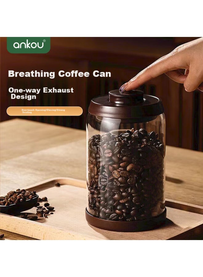 Ankou Glass Jar Coffee Beans Airtight Container, One-way Air Release Coffee Grounds Glass Sealed Storage Jar, 600ml, Coffee Brown - Image 4