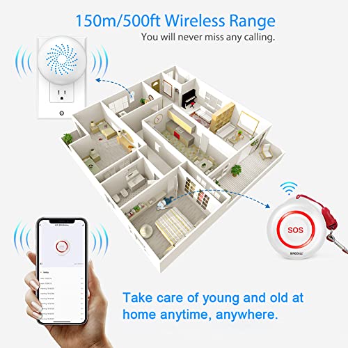 SINGCALL Caregiver Pager Panic Button Emergency Call Button for Elderly Alarm Bell Medical Alert Calling System for Seniors Waterproof Tuya Smart 1 SOS Button 1 Plugin Receiver (only 2.4GHz WiFi) - Image 5