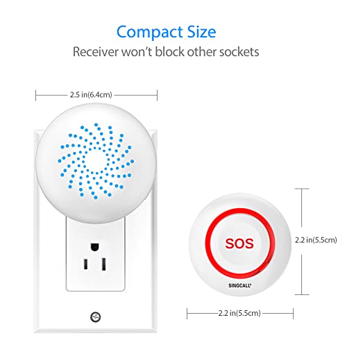 SINGCALL Caregiver Pager Panic Button Emergency Call Button for Elderly Alarm Bell Medical Alert Calling System for Seniors Waterproof Tuya Smart 1 SOS Button 1 Plugin Receiver (only 2.4GHz WiFi) - Image 4