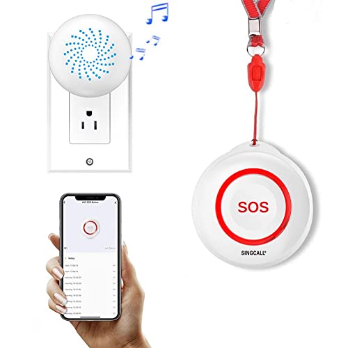 SINGCALL Caregiver Pager Panic Button Emergency Call Button for Elderly Alarm Bell Medical Alert Calling System for Seniors Waterproof Tuya Smart 1 SOS Button 1 Plugin Receiver (only 2.4GHz WiFi) - Image 1