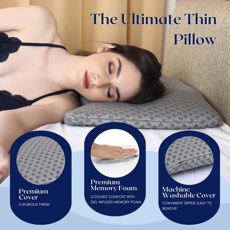 Dormyo Ultra Slim Pillow - Memory Foam for Sleeping - Ultra Thin for Neck Pain Relief - Thin Cervical for Neck Support - Thinnest Orthopedic (1, Luxe, 25.5" x 16.5" x 1") - Image 4