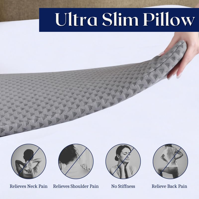 Dormyo Ultra Slim Pillow - Memory Foam for Sleeping - Ultra Thin for Neck Pain Relief - Thin Cervical for Neck Support - Thinnest Orthopedic (1, Luxe, 25.5" x 16.5" x 1") - Image 2