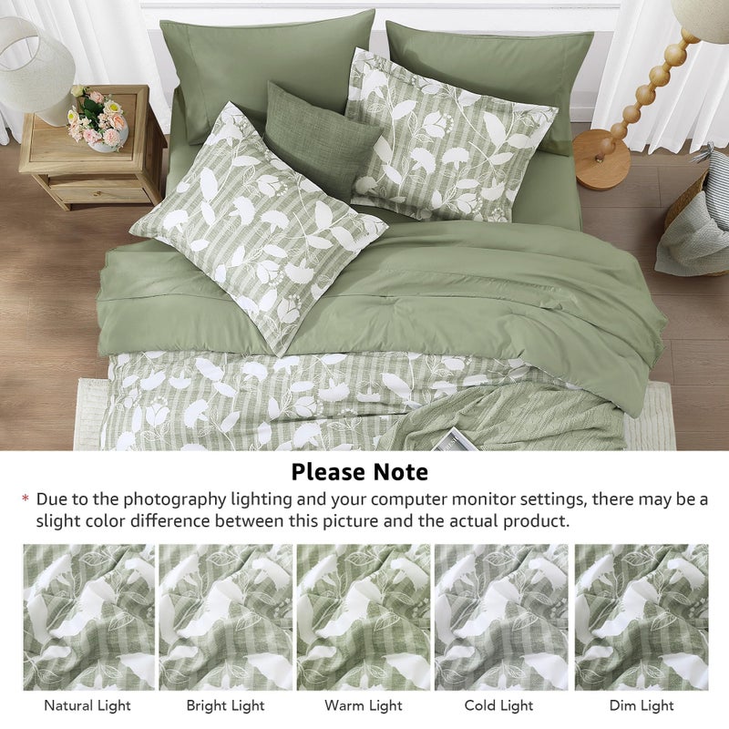 BLOOMHAVEN King Comforter Set -7 Pieces Sage Green Floral Comforter Set for All Seasons, Bed in a Bag King with Botanical Flowers Comforter, Sheets, Pillowcases & Shams - Image 5