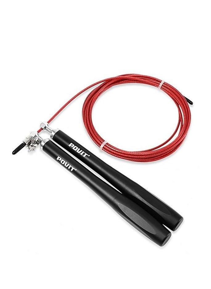Generic POVIT AT552 Adjustable Steel Wire Jump Rope Aluminium Handles - Black/Red  - Image 1