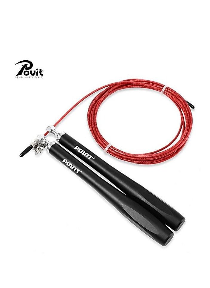 Generic POVIT AT552 Adjustable Steel Wire Jump Rope Aluminium Handles - Black/Red  - Image 2