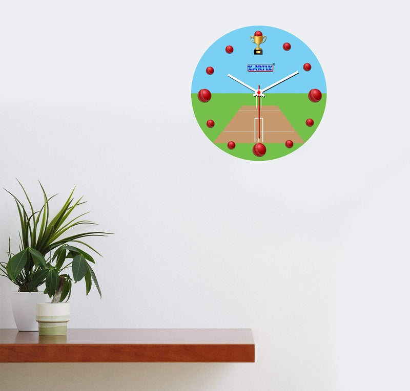 KARTIK Cricket Theme Wall Clock for Kids Room Decoration, Round Analog Clock with Sports Design for Boys Bedroom, Non-Ticking Silent Movement Timepiece for Playroom or Living Room Without Glass 11X11 inch - Image 2