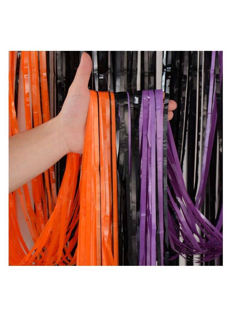 بوكسوودس ستائر خلفية ذات أهداب من رقائق معدنية باللون الأسود والبرتقالي الأرجواني - Image 2