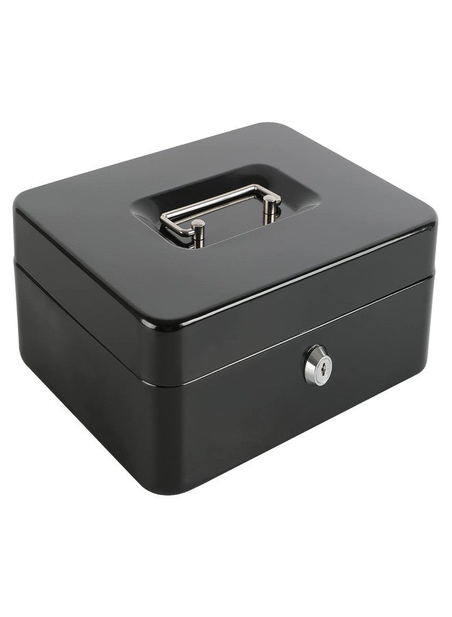 xydled Locking Steel Large Cash Box with Removable Coin Tray and Key Lock,9.84"x 7.87"x 3.54",Black - Image 4