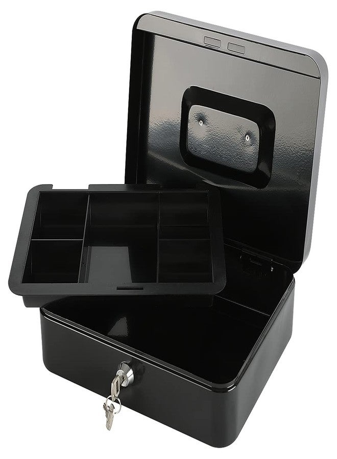 xydled Locking Steel Large Cash Box with Removable Coin Tray and Key Lock,9.84"x 7.87"x 3.54",Black - Image 3