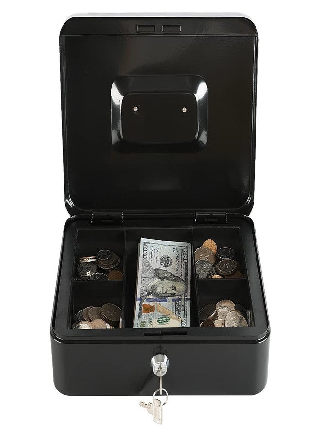 xydled Locking Steel Large Cash Box with Removable Coin Tray and Key Lock,9.84"x 7.87"x 3.54",Black - Image 2