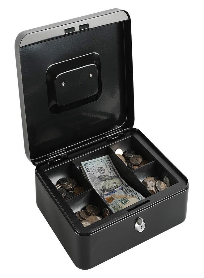 xydled Locking Steel Large Cash Box with Removable Coin Tray and Key Lock,9.84"x 7.87"x 3.54",Black - Image 1