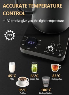 Necomi Kettle V60 Coffee Kettle 1000ML 1200W Power Arbitrary Temperature Control with Digital Display Temperature Automatic Insulation Stainless Steel Material  - Image 3