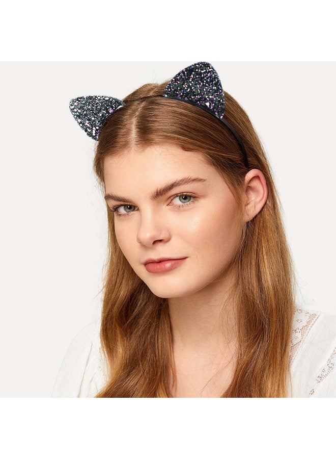 yuntop 12 Pack Glitter Headbands with Sequin Cat Ears for Girls and Women - Cute Hair Accessories for Daily Wear and Party Decoration (Multicolor) - Image 3