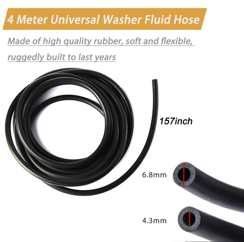 JAMCARI Windshield Washer Hose Kit - 4 Meter Universal Washer Fluid Hose with 12 Pcs Hose Connectors, Suitable for Most Windshield Washer Nozzle Installation, Connect Car Water Pump and Nozzles - Image 2