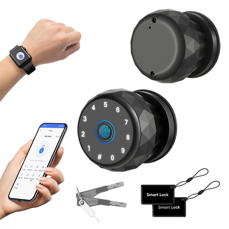 Mypin Smart Door Knob Fingerprint Door Lock with Keypad, Keyless Entry Deadbolt for Front Door, Smart Auto Lock Deadbolt with Phone/Watch App Control, Biometric Fingerprint Gate Knob with 6 Ways to Unlock - Image 1