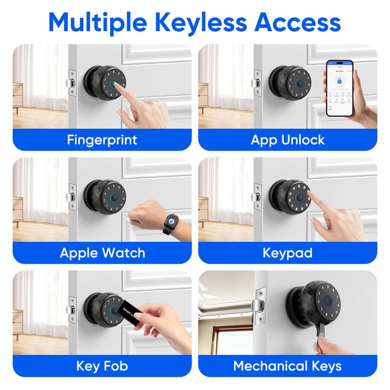 Mypin Smart Door Knob Fingerprint Door Lock with Keypad, Keyless Entry Deadbolt for Front Door, Smart Auto Lock Deadbolt with Phone/Watch App Control, Biometric Fingerprint Gate Knob with 6 Ways to Unlock - Image 2