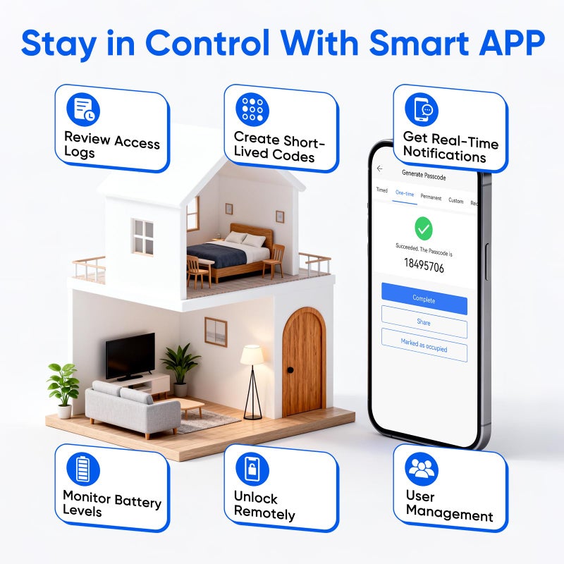 Mypin Smart Door Knob Fingerprint Door Lock with Keypad, Keyless Entry Deadbolt for Front Door, Smart Auto Lock Deadbolt with Phone/Watch App Control, Biometric Fingerprint Gate Knob with 6 Ways to Unlock - Image 5
