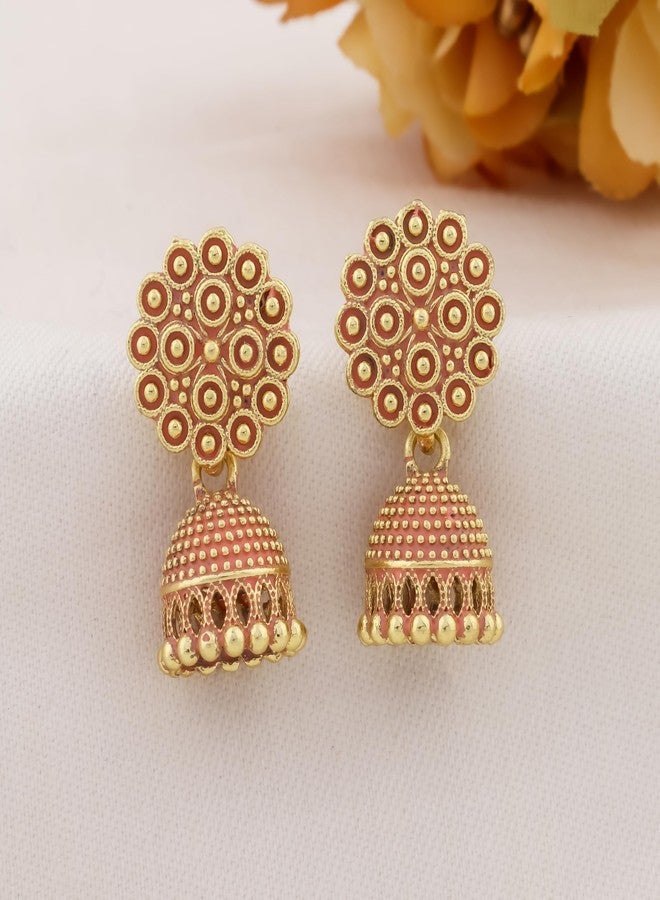 DEW MAT Traditional Jhumki Earrings, Multicolour Brass and Zinc, Small Size - Image 4