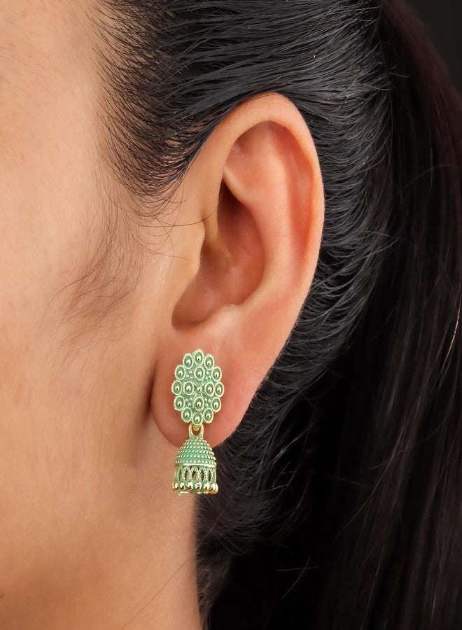 DEW MAT Traditional Jhumki Earrings, Multicolour Brass and Zinc, Small Size - Image 2