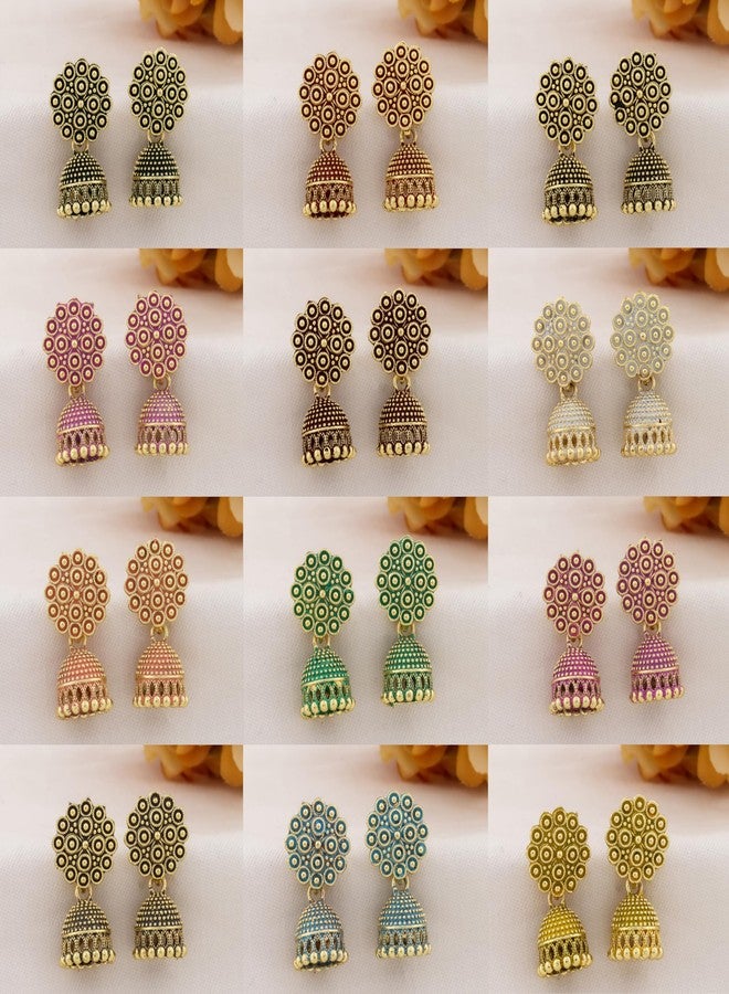 DEW MAT Traditional Jhumki Earrings, Multicolour Brass and Zinc, Small Size - Image 3