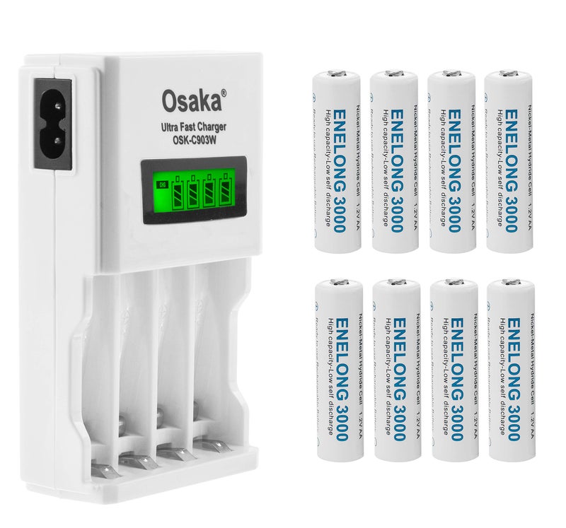 OSAKA HR06 3000mAh AA Ni-Mh Rechargeable Batteries 8 Pieces with OSK-C903W Battery Charger Set - Image 3