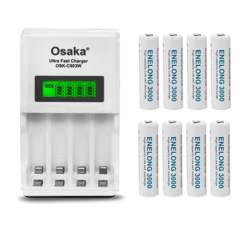 OSAKA HR06 3000mAh AA Ni-Mh Rechargeable Batteries 8 Pieces with OSK-C903W Battery Charger Set - Image 2