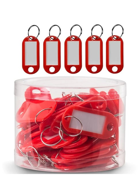Plastic Key Tags with Labels 50pcs Pack, Durable Key Rings with Labels For Keys Identification, PET ID, Office, Real estate, Stores, Warehouse (Red)