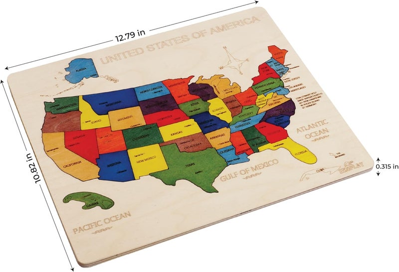EKOPLAY USA Map Wooden Jigsaw Puzzle for Kids | 44 Puzzle Pieces | Learning & Educational Toy Gift for Boys & Girls Ages 3 Years and Above - Image 2