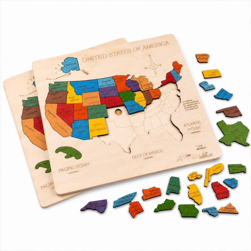 EKOPLAY USA Map Wooden Jigsaw Puzzle for Kids | 44 Puzzle Pieces | Learning & Educational Toy Gift for Boys & Girls Ages 3 Years and Above - Image 4