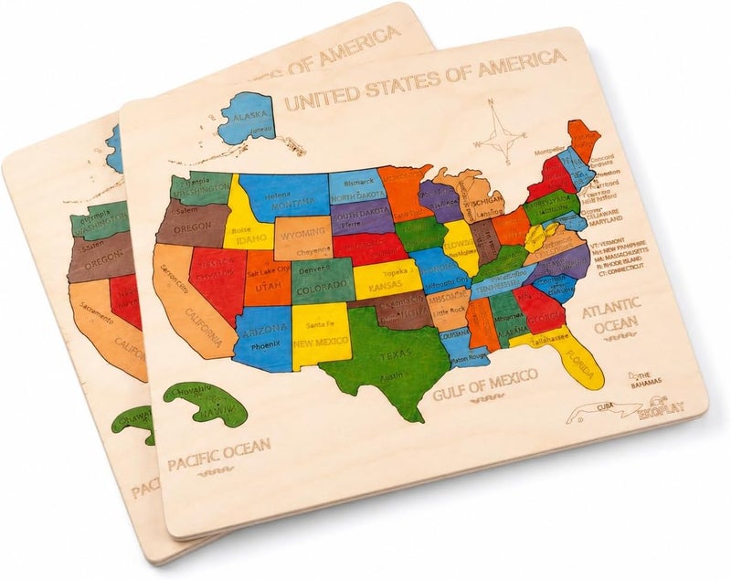 EKOPLAY USA Map Wooden Jigsaw Puzzle for Kids | 44 Puzzle Pieces | Learning & Educational Toy Gift for Boys & Girls Ages 3 Years and Above - Image 3