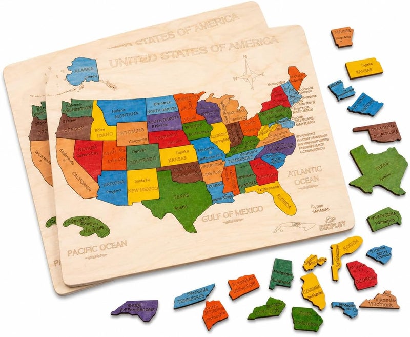 EKOPLAY USA Map Wooden Jigsaw Puzzle for Kids | 44 Puzzle Pieces | Learning & Educational Toy Gift for Boys & Girls Ages 3 Years and Above - Image 5