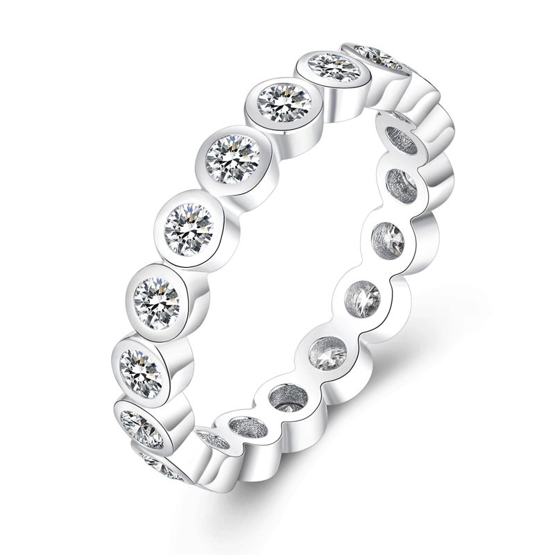 IMOLOVE Moissanite Wedding Bands for Women, Trendy 1 Carat Stackable Eternity Bezel Set Band Rings Everyday Fashion Silver Moissanite Rings for Women with 18K White Gold Plated Size 5 - Image 1