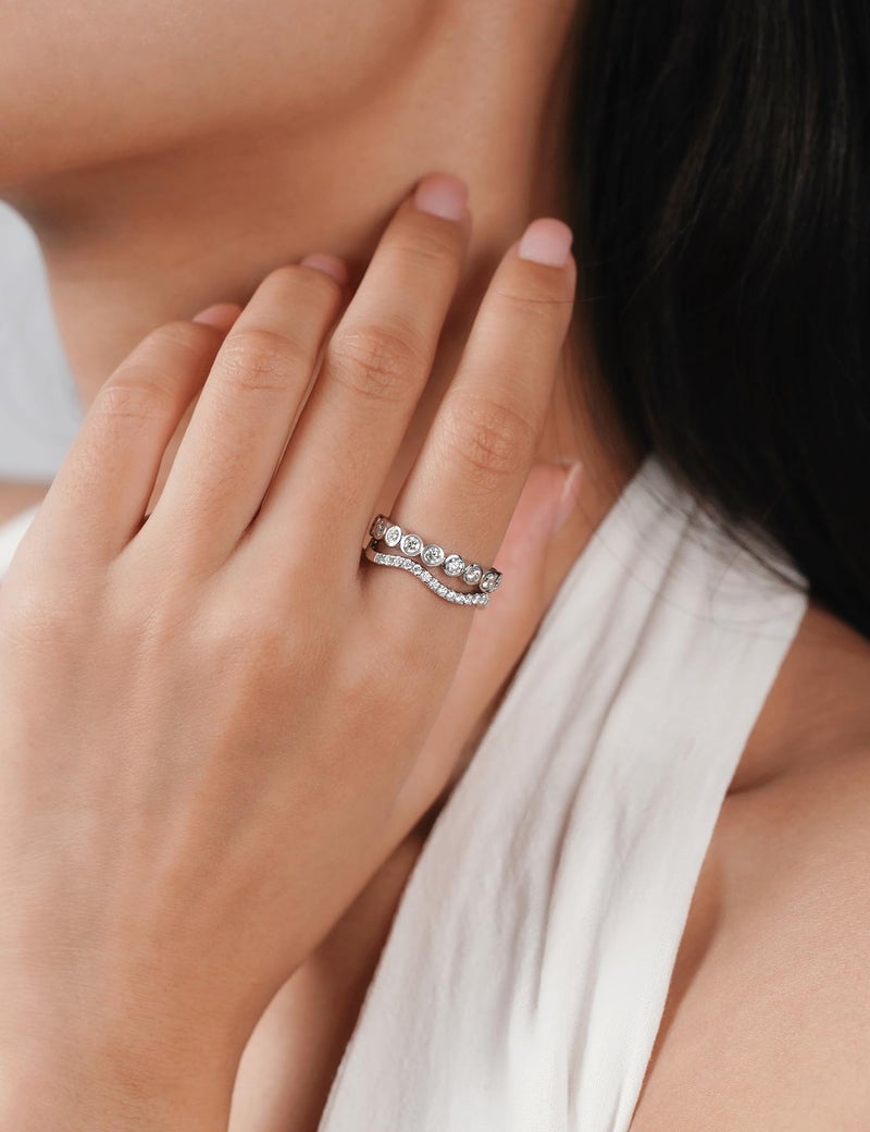 IMOLOVE Moissanite Wedding Bands for Women, Trendy 1 Carat Stackable Eternity Bezel Set Band Rings Everyday Fashion Silver Moissanite Rings for Women with 18K White Gold Plated Size 5 - Image 5
