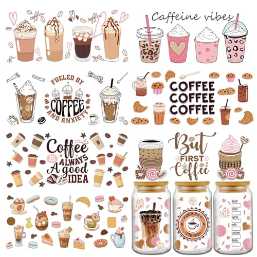 Rngmsi UV DTF Cup Wrap - 8 Sheets Coffee UV DTF Cup Wraps for 16 oz, Cake Drink Milk Tea Uvdtf Decals, Waterproof Ice Cream Rub on Transfer Stickers for Glass, DIY Wood Crafts - Image 1