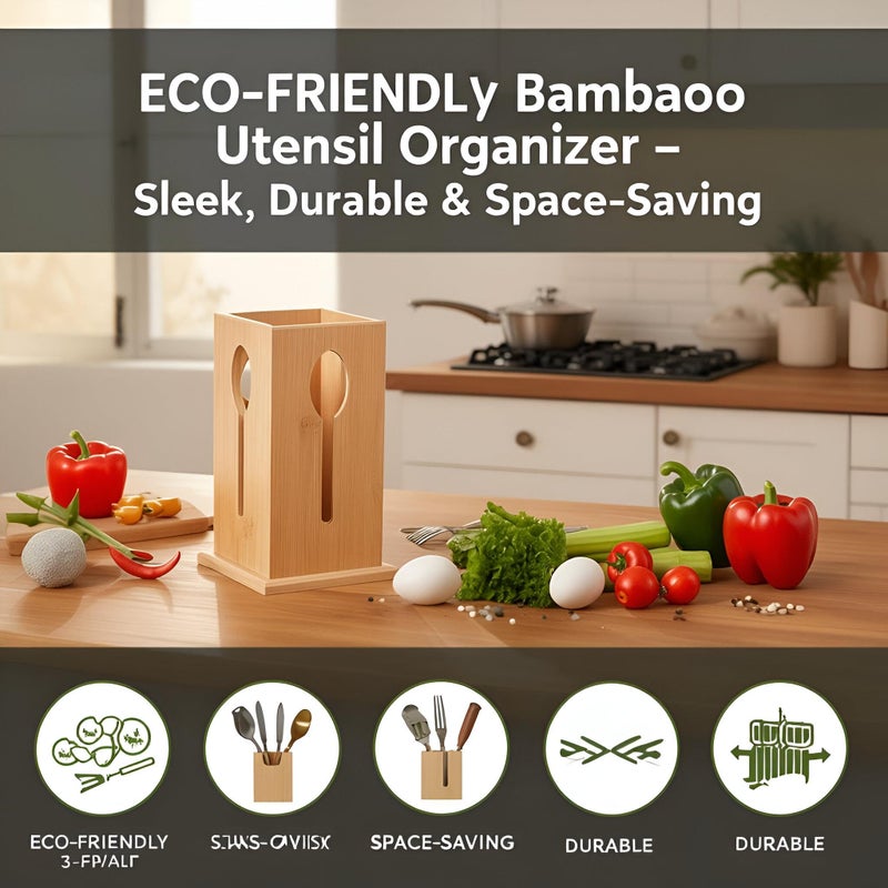 Bamboo Holder - Elegant cutlery storage box with modern design, spacious compartments for chopsticks, forks, spoons, and knives, ensuring neat organization at home and outdoor dining use - Image 5
