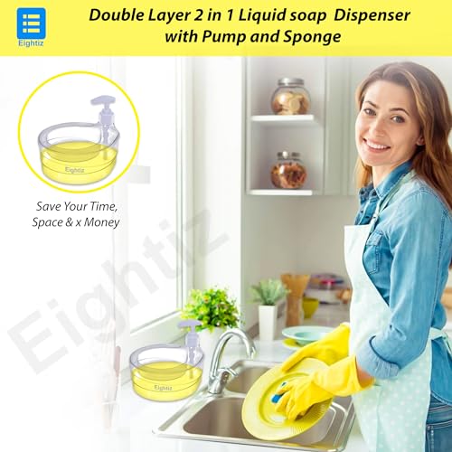 Eightiz Double Layer Soap Dispenser for Bathroom Accessories Dishwasher Liquid Holder Liquid Dispenser Pump with Sponge Holder Kitchen Sink Accessories Items(Multi Colour) - Image 4