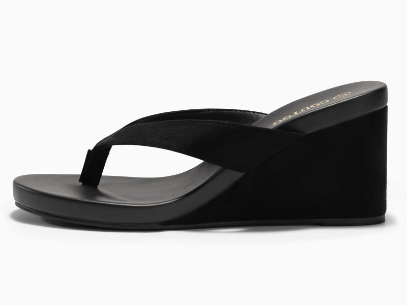 Coutgo Womens Wedge Heels Sandals Platform Flip Flops Slides Slip On Summer Beach Shoes, Black, Size 8.5 - Image 4