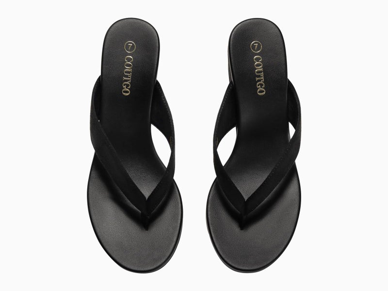 Coutgo Womens Wedge Heels Sandals Platform Flip Flops Slides Slip On Summer Beach Shoes, Black, Size 8.5 - Image 5