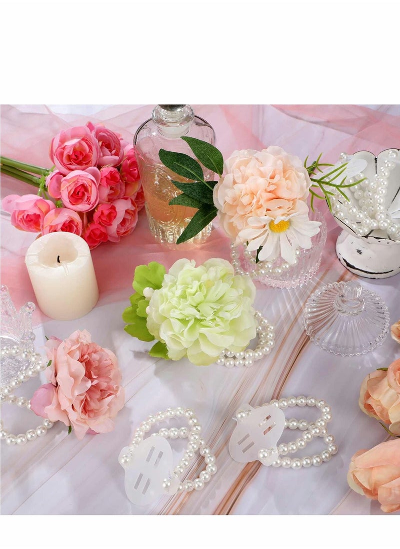 Excefore - Elastic Pearl Wrist Corsage Bands Wristlets, 8 Pcs Stretch Wedding Wristband Faux Bead Accessories Bracelets for Party Prom Bride Bridesmaid Handmade - Image 1
