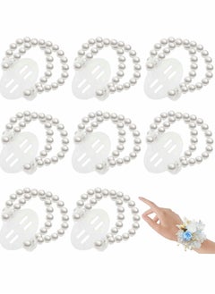 Elastic Pearl Wrist Corsage Bands Wristlets, 8 Pcs Stretch Wedding Wristband Faux Bead Accessories Bracelets for Party Prom Bride Bridesmaid Handmade