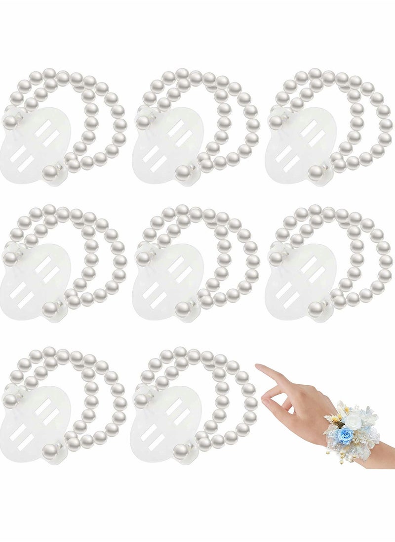 Excefore - Elastic Pearl Wrist Corsage Bands Wristlets, 8 Pcs Stretch Wedding Wristband Faux Bead Accessories Bracelets for Party Prom Bride Bridesmaid Handmade - Image 1