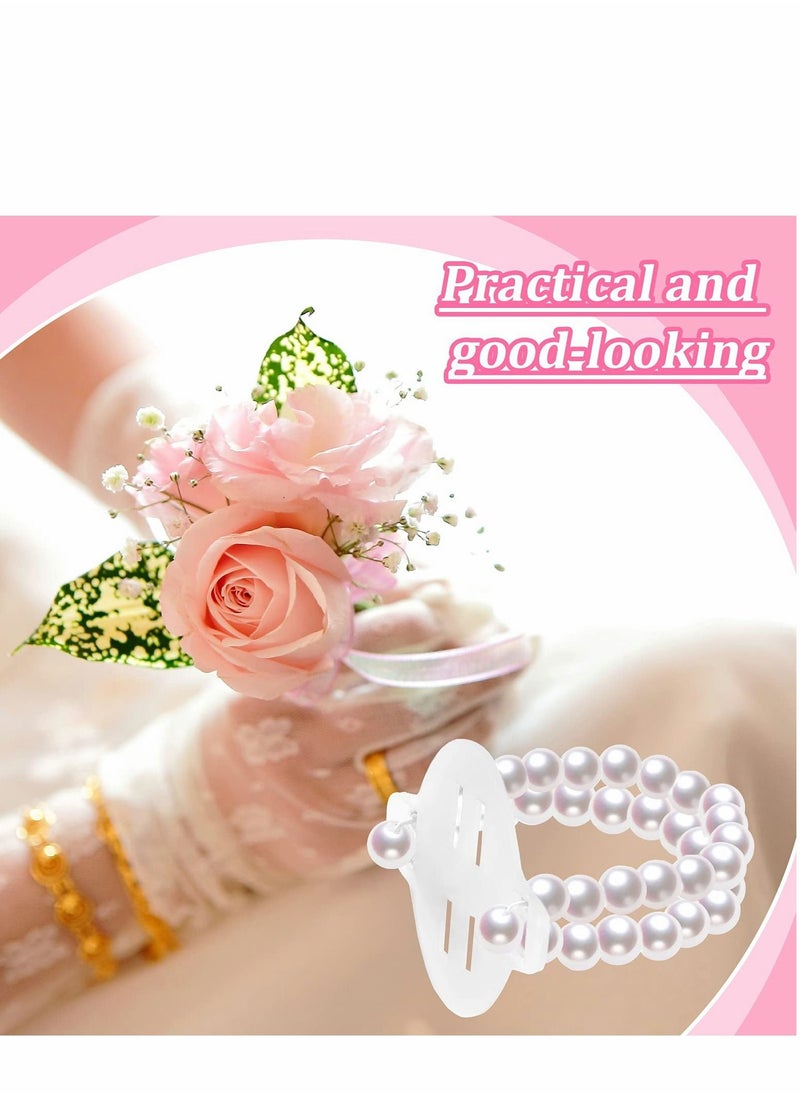 Excefore - Elastic Pearl Wrist Corsage Bands Wristlets, 8 Pcs Stretch Wedding Wristband Faux Bead Accessories Bracelets for Party Prom Bride Bridesmaid Handmade - Image 1