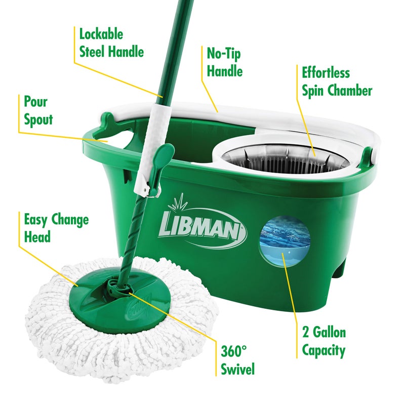 Libman Commercial Libman Tornado Spin Mop System | Mop and Bucket with Wringer Set | Mops for Floor Cleaning | 1 Mop Head Included - Image 4