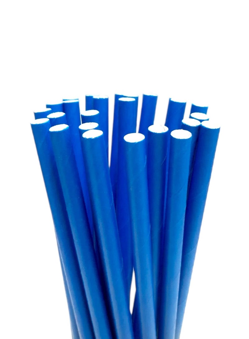 Party Time 25 Pieces Disposable Drinking Paper Straws 6mm Blue Color Party Tableware Supply - Image 1