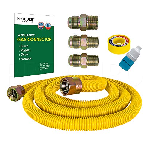 PROCURU 58 OD x 72 6Ft Universal Flexible Gas Connector Kit Weatherproof Stainless Steel Pipe SafeGuard YellowCoated for Stove Range Furnace GreenA1 Series