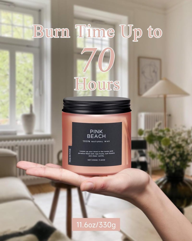 M&SENSE Pink Beach Sands Jar Candle, 11.6oz Pineapple & Coconut Scented Natural Soy Candles for Home Scented, 70 Hour Burn Time, Home Decor Gift for Women, Friends, Family, Colleagues, Couples - Image 4