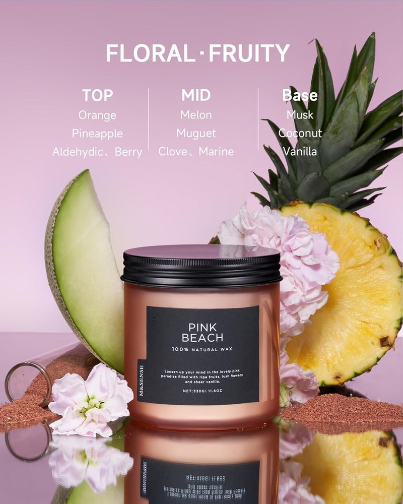 M&SENSE Pink Beach Sands Jar Candle, 11.6oz Pineapple & Coconut Scented Natural Soy Candles for Home Scented, 70 Hour Burn Time, Home Decor Gift for Women, Friends, Family, Colleagues, Couples - Image 2
