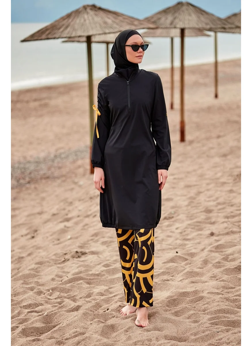 مارينا Parachute Fabric Black Fully Covered Hijab Swimsuit M2431