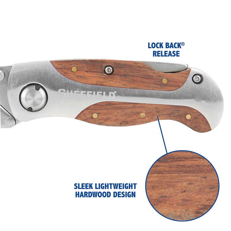 Sheffield 12115 Folding Utility Knife, Stocking Stuffers, Gifts for Men, Dad Gifts, Quick-Change Utility Knife Blades, Lightweight Hardwood Handle, Box Cutter, Cardboard Cutter - Image 5